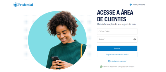 Passo 1 de Alterar dados cadastrais na Área do Cliente